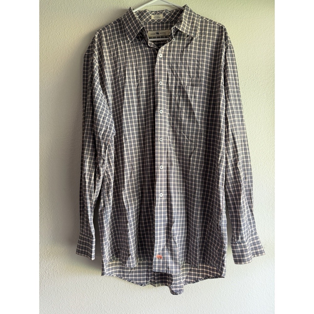 Onward Reserve Performance Button Down Shirt Mens L Tailored Fit Gray Blue Check